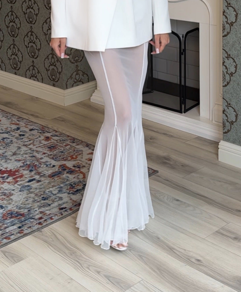 Long Sleeve Satin Comfort Blazer & Skirt