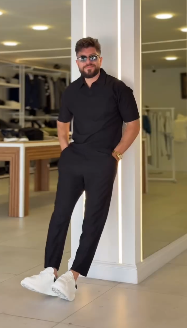 Ice Silk Draped Polo Short Sleeve & Pants Set