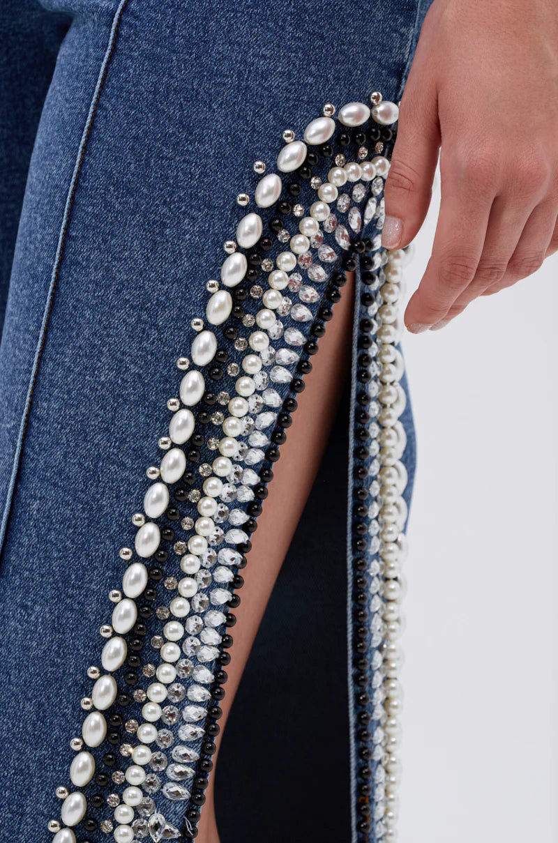 Pearl Rhinestone Top & Jeans Set