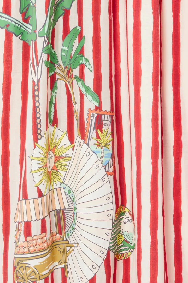 Red Stripe Midi Casual Dress