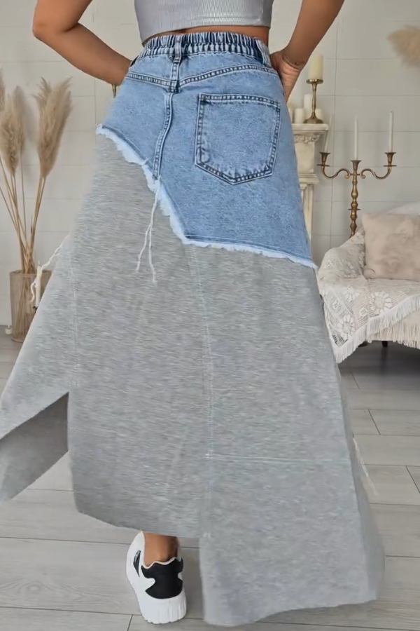 Patchwork Pocket Denim Skirt