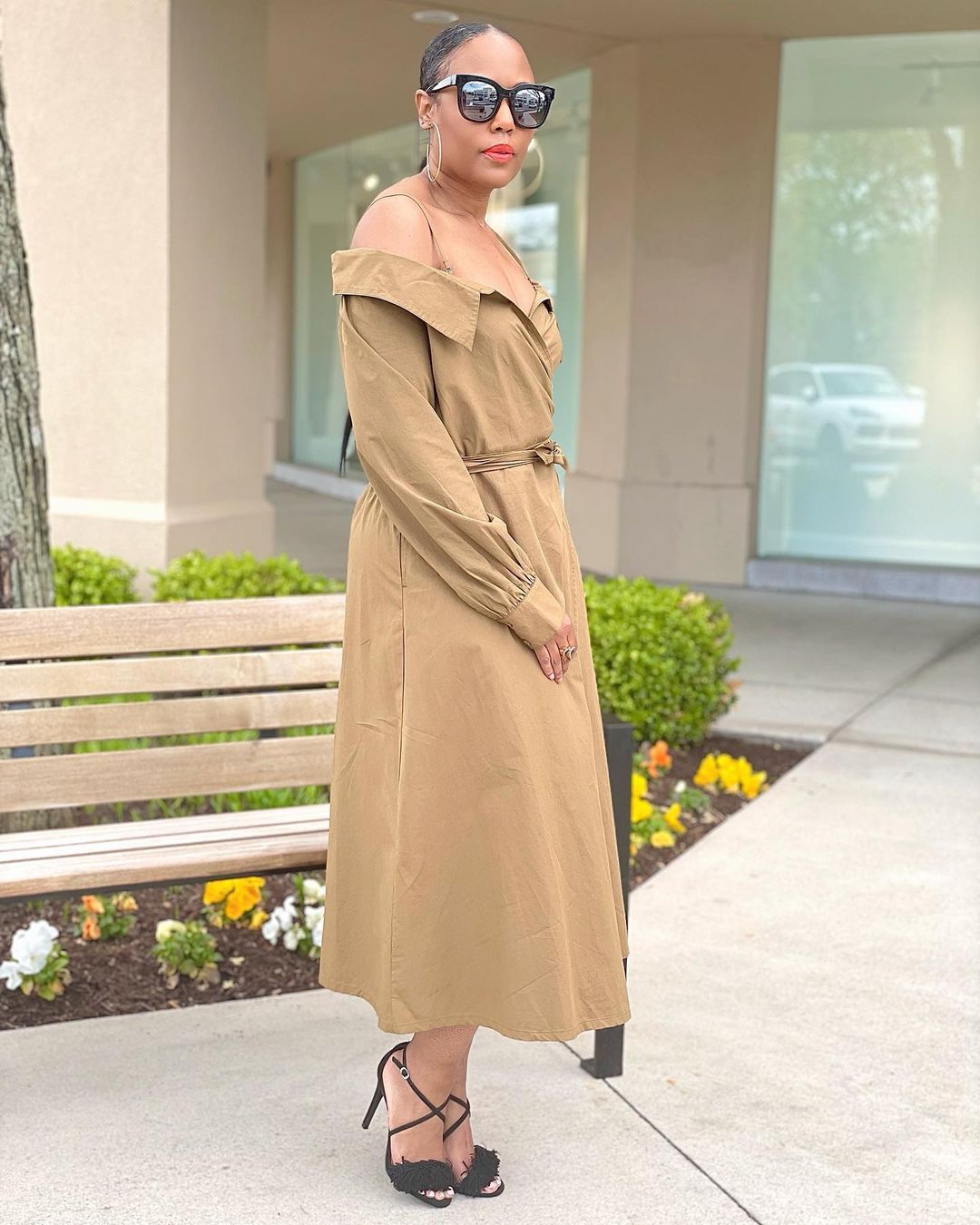 Suspender Off Shoulder Shirt Dress