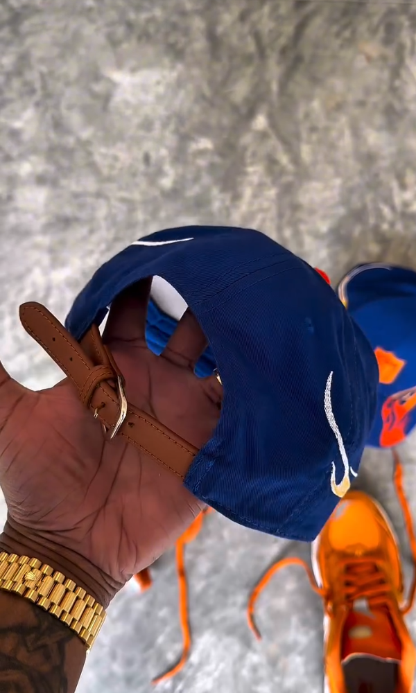Embroidered Flame Leather-Strap Hat