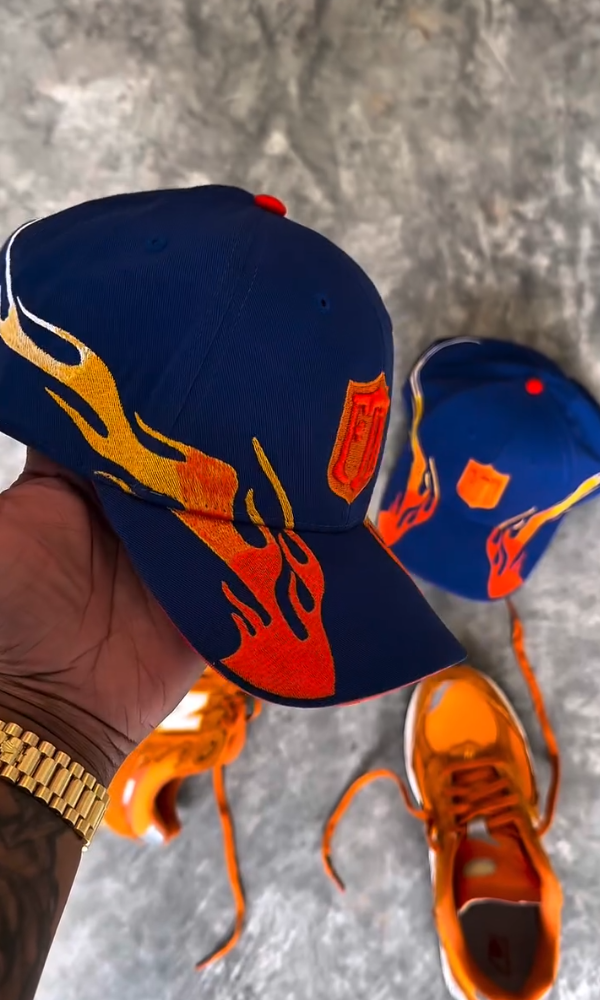 Embroidered Flame Leather-Strap Hat