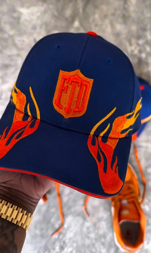 Embroidered Flame Leather-Strap Hat