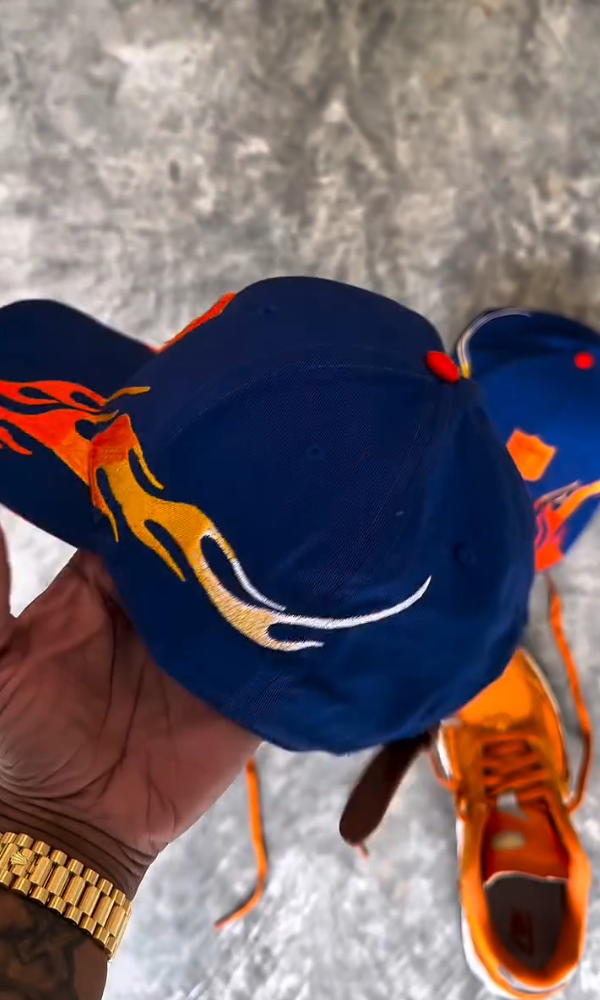 Embroidered Flame Leather-Strap Hat