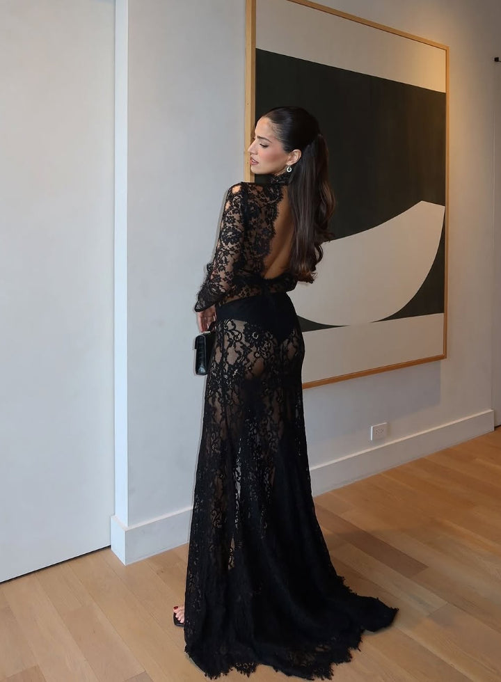 Trendy Lace Hollow Long Sleeve Dress