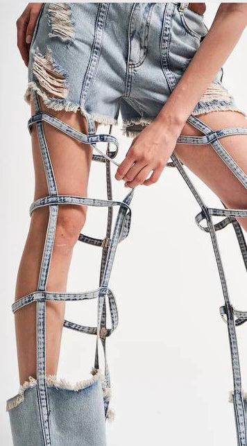 Trendy Caged Wide Casual Denim Jeans
