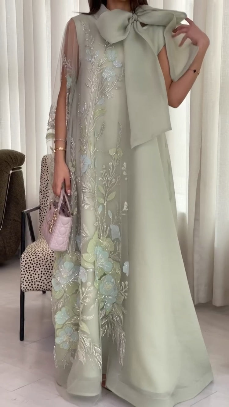 Bow Floral Silk Dress