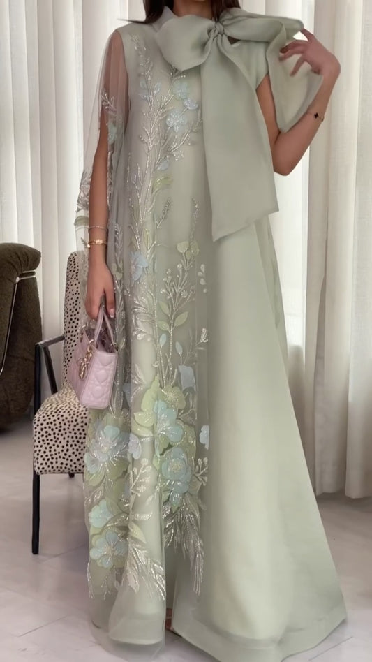 Bow Floral Silk Dress