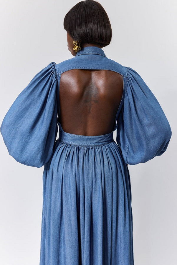 Backless Gathered Shirt Dress