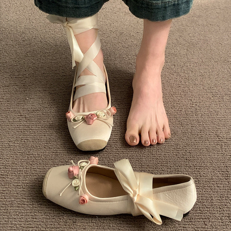 Floral Lace-Up Elegant Flats