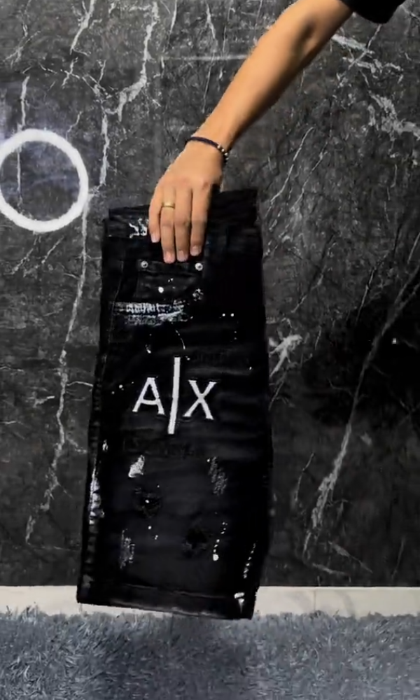 Splatter-Paint Style Embroidered Denim Shorts