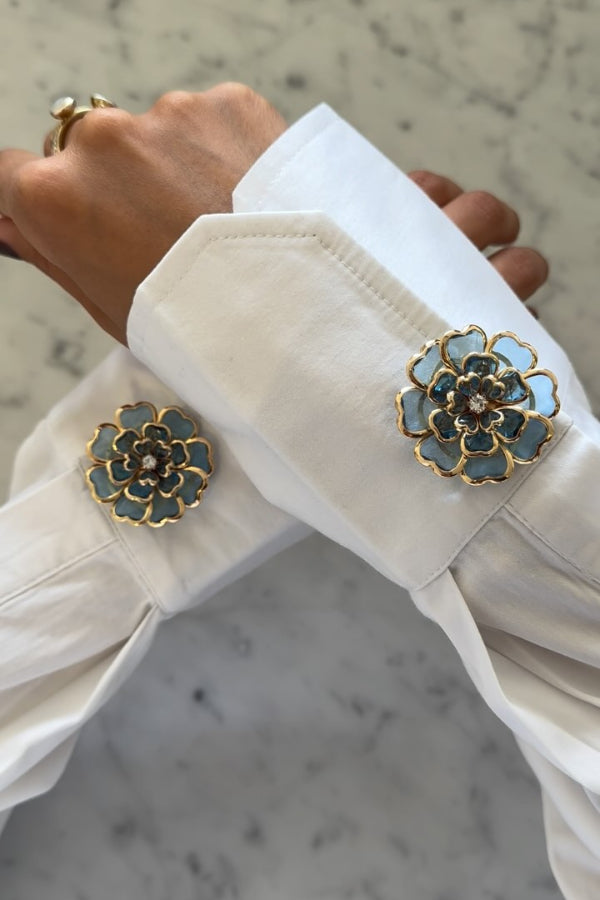 Camellia rhinestone cufflinks