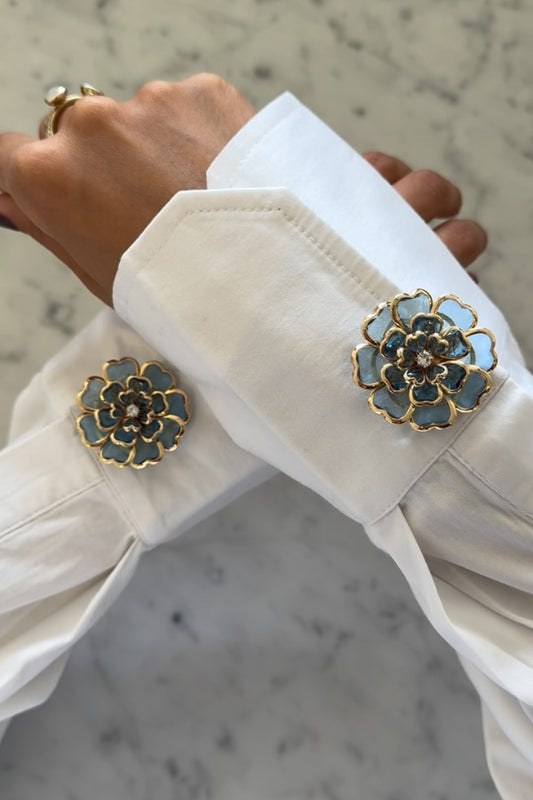 Camellia rhinestone cufflinks