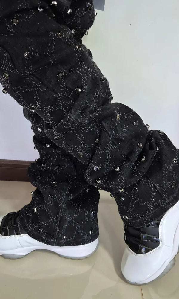 Black Trendy Stretch Rhinestone Jeans