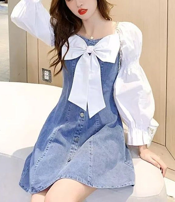 Puff Sleeve Denim  Dress