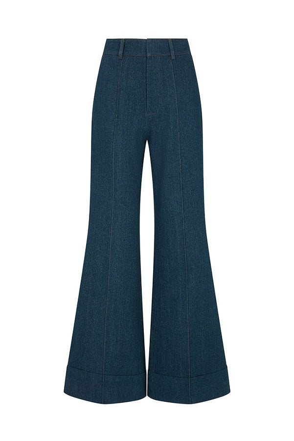 Open-back Fitted Denim Blazer & Trousers