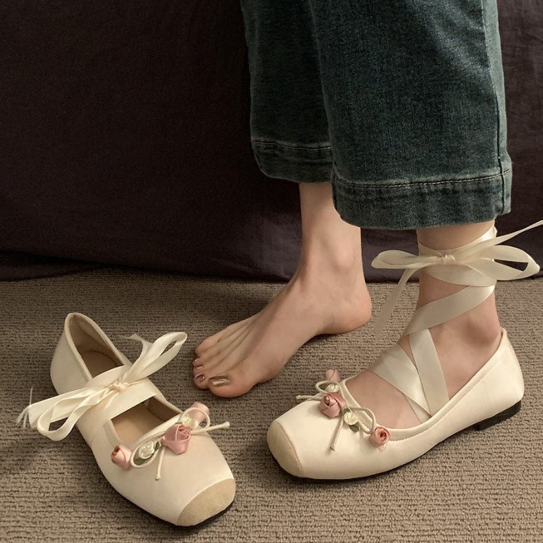 Floral Lace-Up Elegant Flats