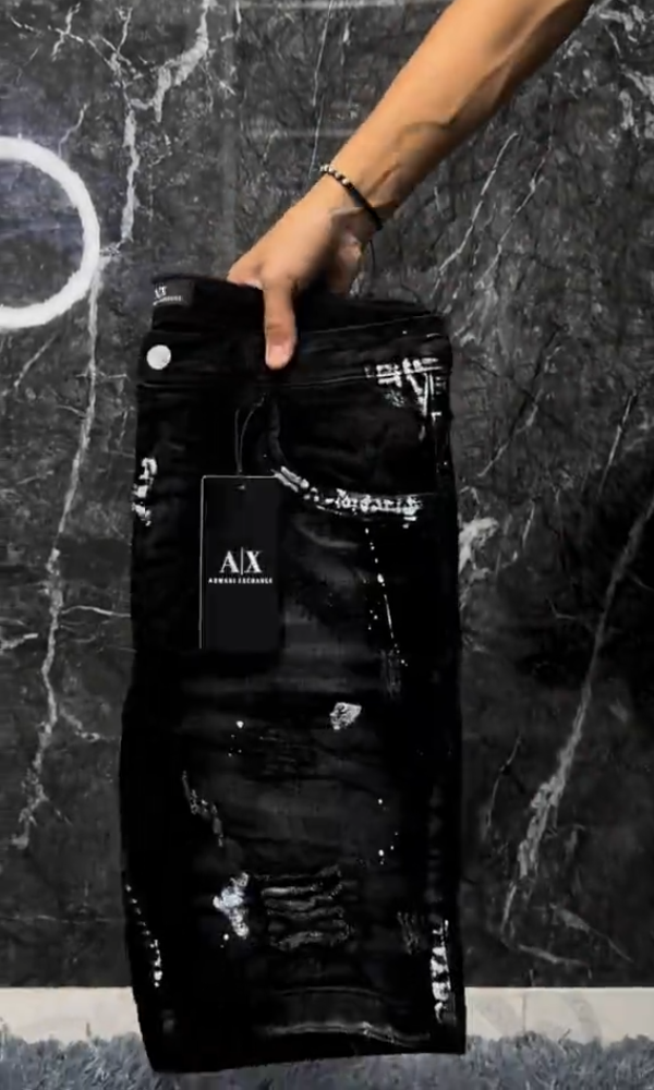 Splatter-Paint Style Embroidered Denim Shorts