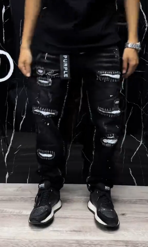 Men's Trendy Distressed & Embroidered Jeans