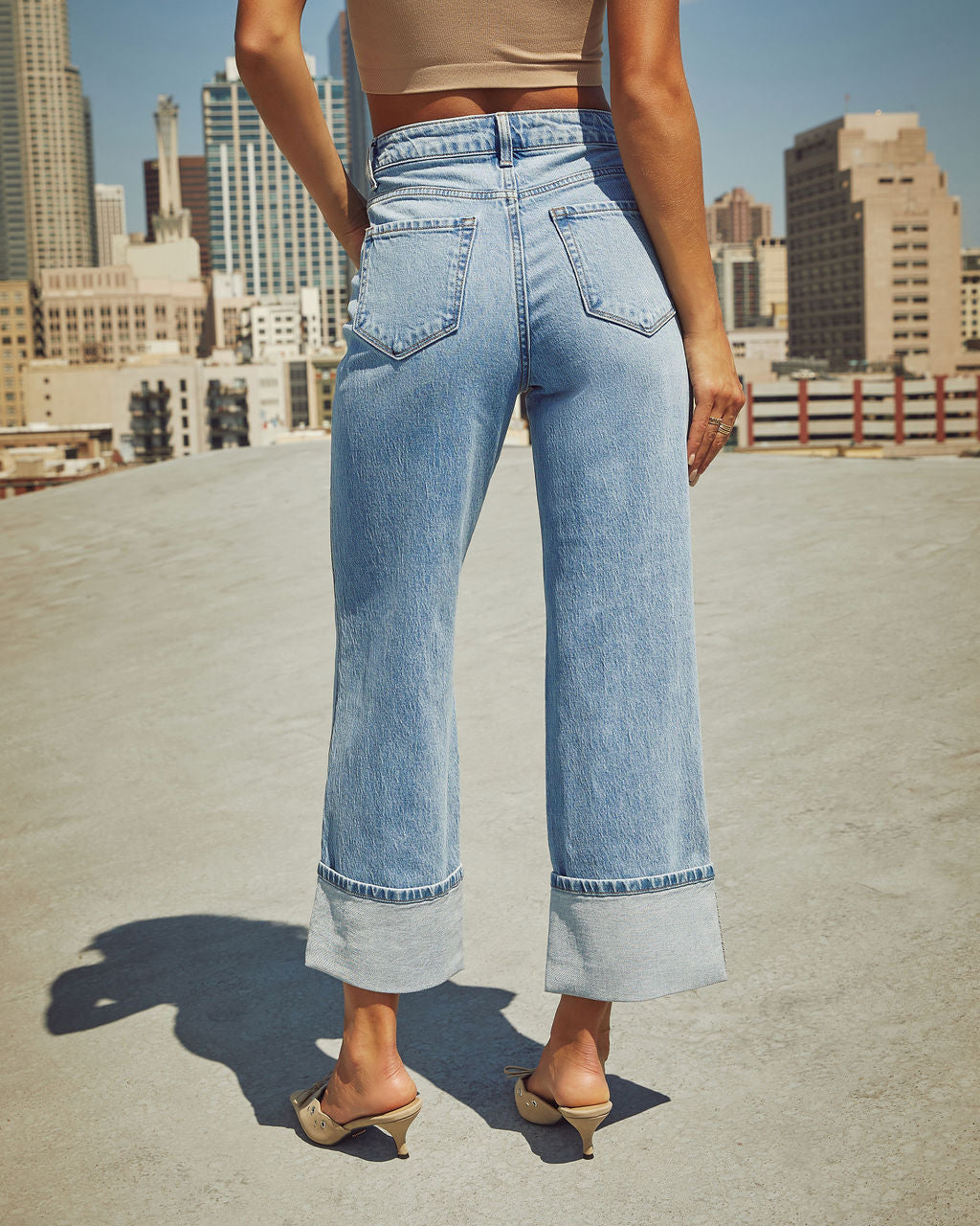 Casual Cuffed Low Rise Jeans