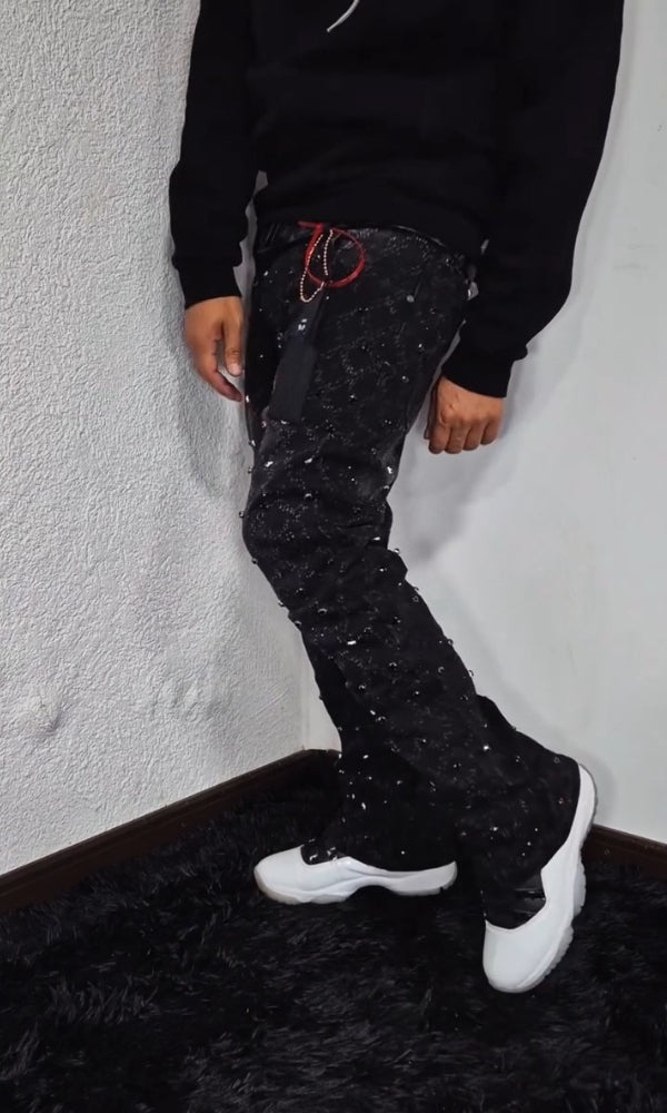 Black Trendy Stretch Rhinestone Jeans