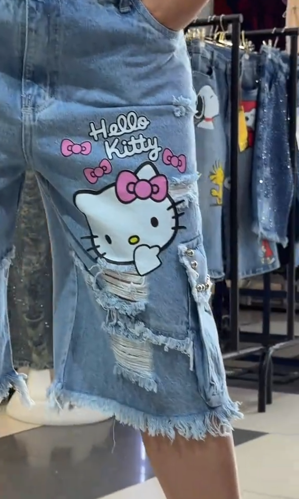 Hello Kitty Fringed Denim Shorts