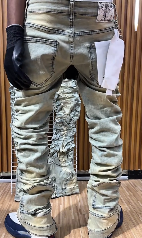 Men's Stylish Stacked Rhinestone Distressed Ripped Jeans
