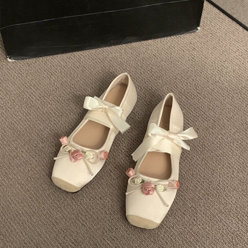 Floral Lace-Up Elegant Flats