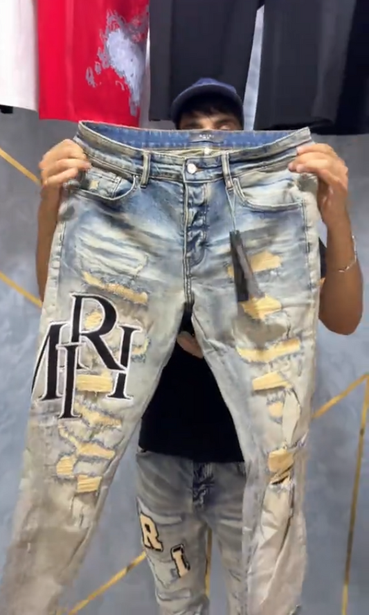 Men's Casual Embroidered Ripped Jeans