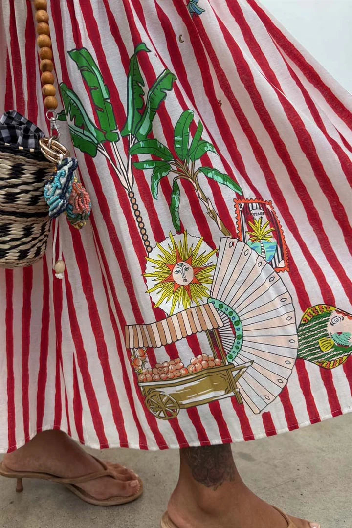 Red Stripe Midi Casual Dress