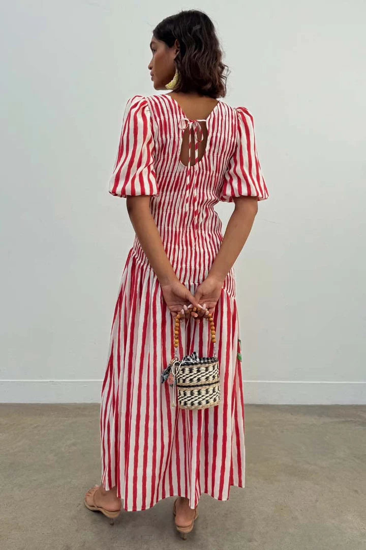 Red Stripe Midi Casual Dress