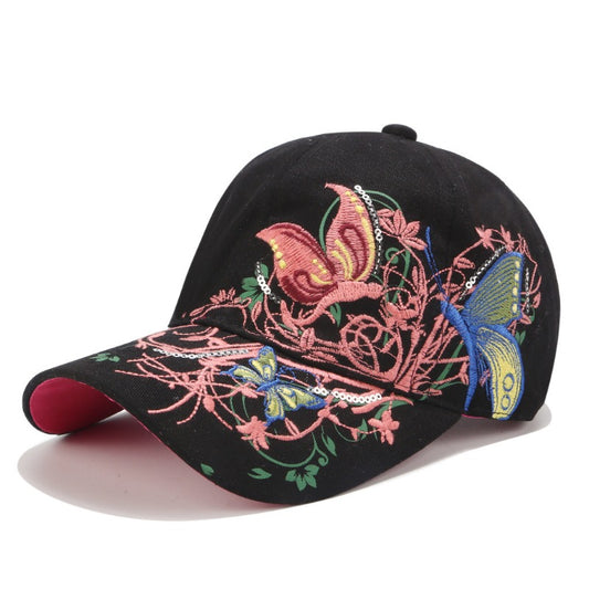 Sequined Butterfly Embroidered Cap