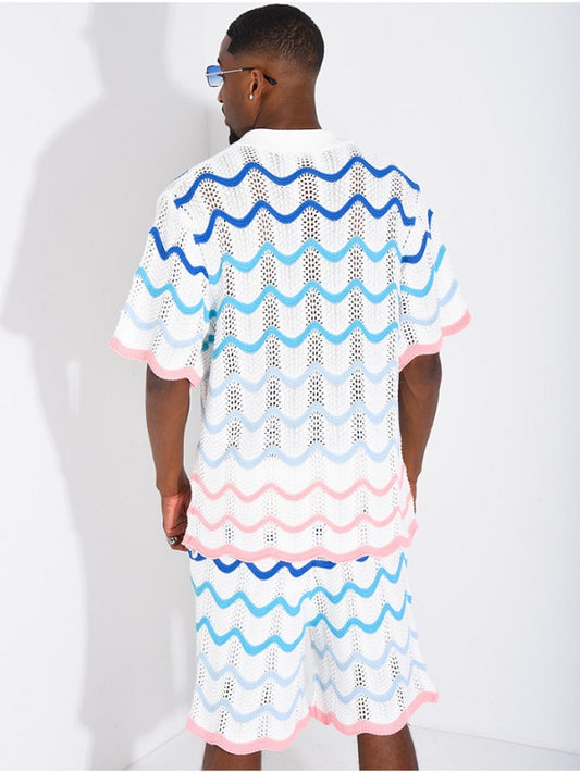 Men's Gradient Wave Crochet T-shirt & Shorts Set