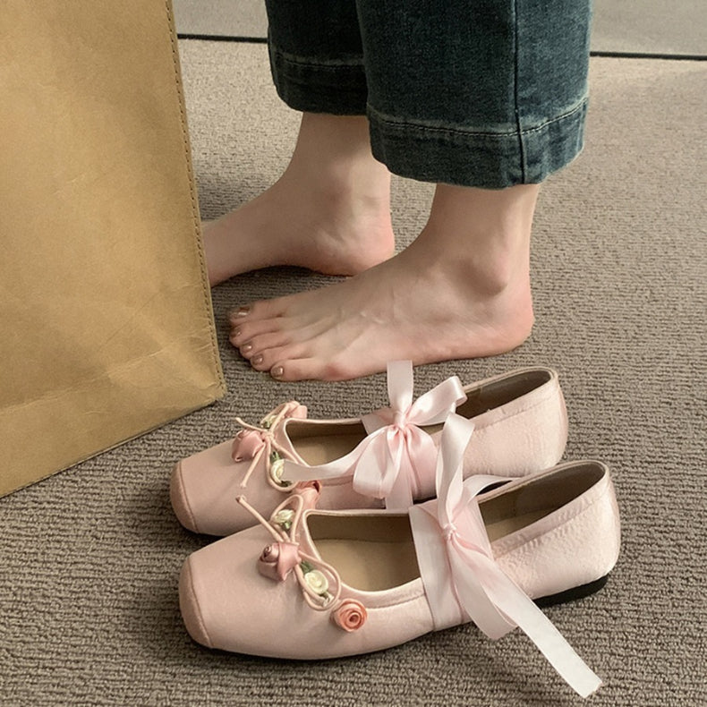 Floral Lace-Up Elegant Flats