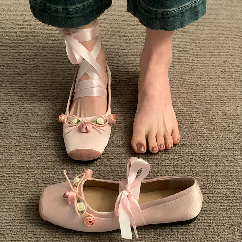 Floral Lace-Up Elegant Flats