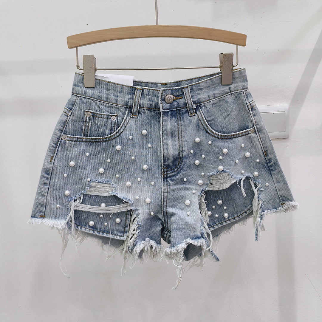 Women's Pearl Ripped Denim Shorts