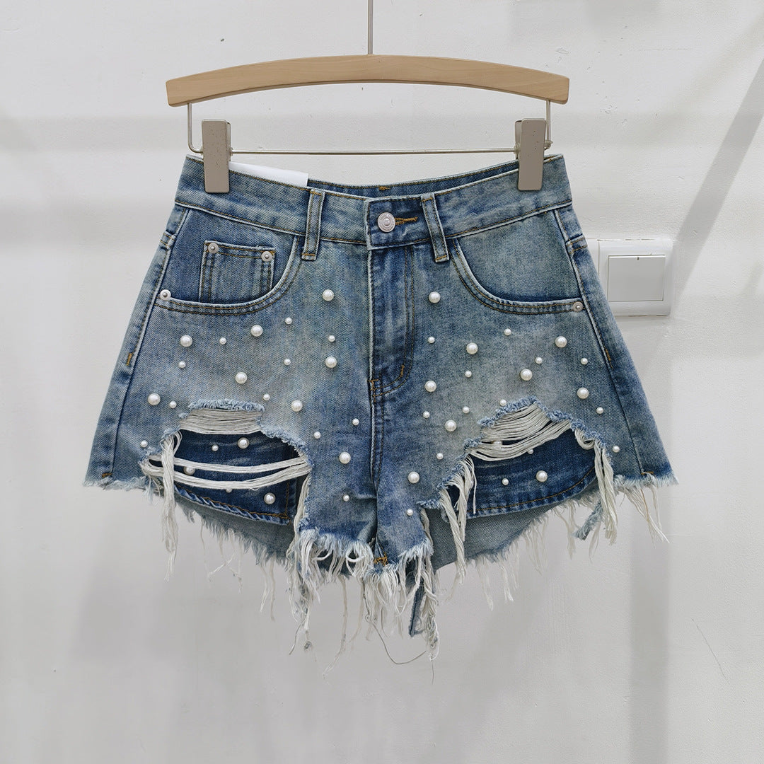 Women's Pearl Ripped Denim Shorts
