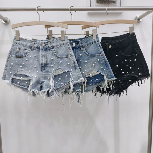 Women's Pearl Ripped Denim Shorts