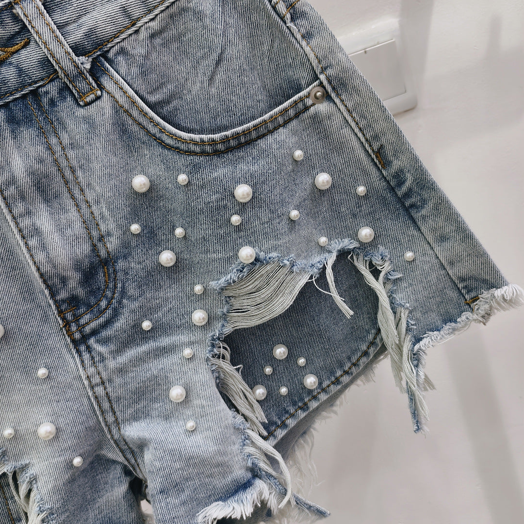 Women's Pearl Ripped Denim Shorts