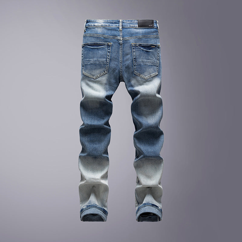 Coconut Tree Embroidered Ripped Casual Jeans