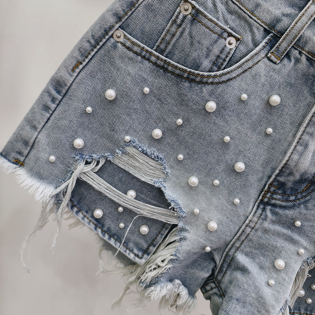 Women's Pearl Ripped Denim Shorts