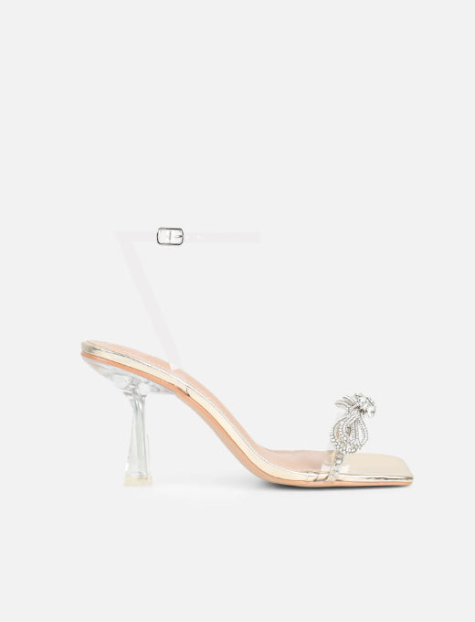 Shiny Square Toe Mid Heels