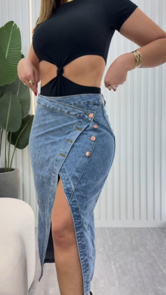 Chic Slit Loose Denim Skirt