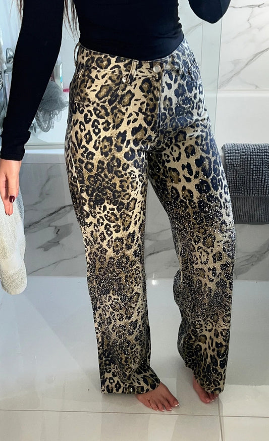 Chic Leopard Shiny Wide Jeans