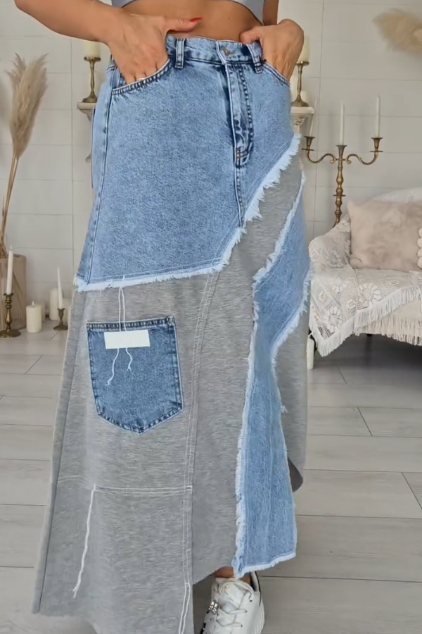 Patchwork Pocket Denim Skirt