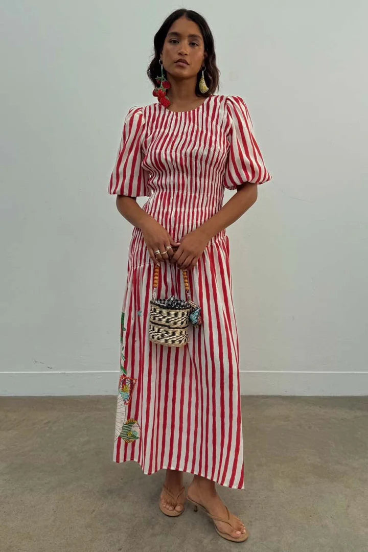 Red Stripe Midi Casual Dress