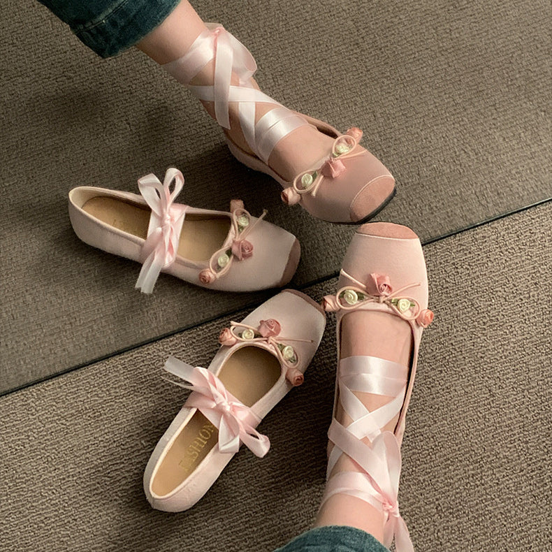 Floral Lace-Up Elegant Flats