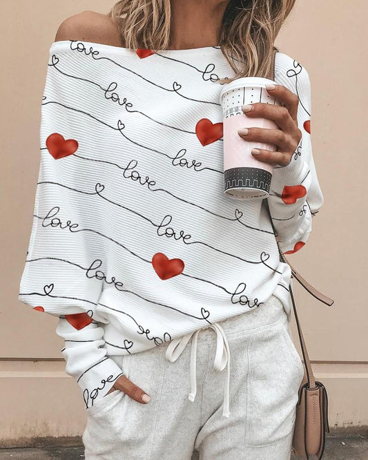 Long Sleeve Loose Print Round Neck T-shirt